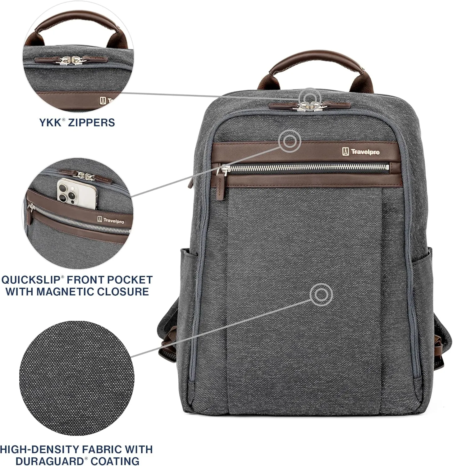 Travelpro Platinum Elite Slim Laptop Travel Backpack, Fits up to 16 Inch Laptop, Business, Water Resistant, Men and Women, Vintage Grey