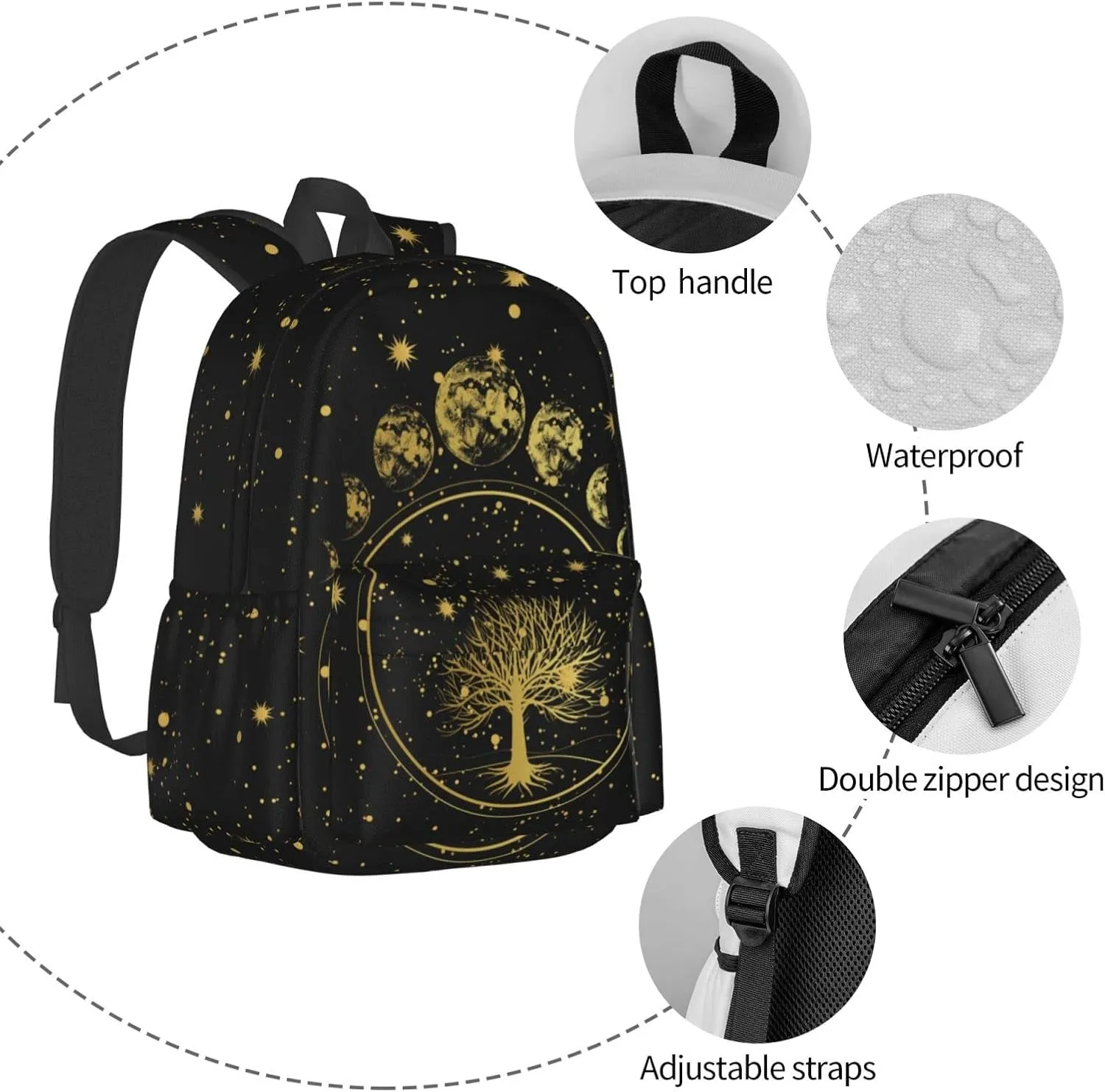 Tree Sun and Moon Phase Backpack Bookbag Laptop Backpacks Multipurpose Daypack for Boys Girls School Men Women Travel Hiking