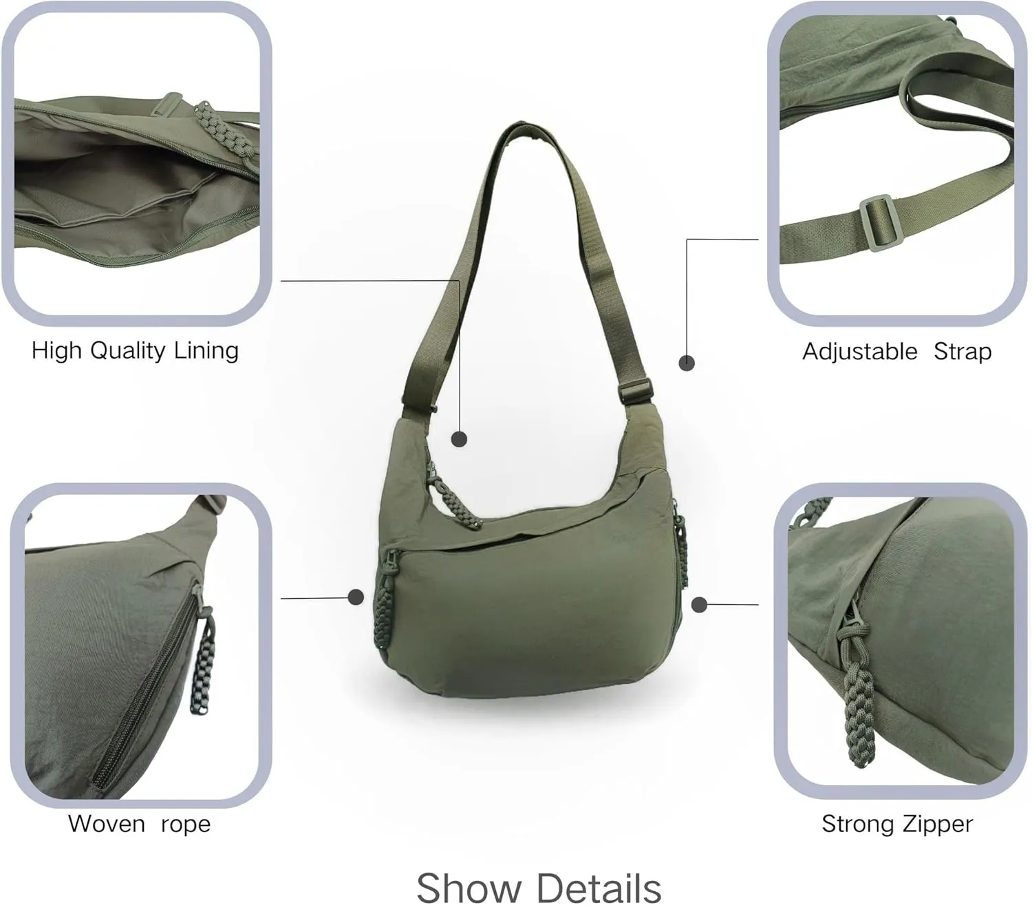 Trendy Nylon Crescent Crossbody Purse Hobo Shoulder Bag