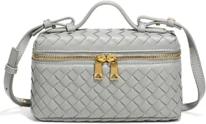 Trendy Woven Crossbody Purse Square Box Bags Women Shoulder Bag Cute Satchels Mini PU Leather Top-Handle Tote Handbag