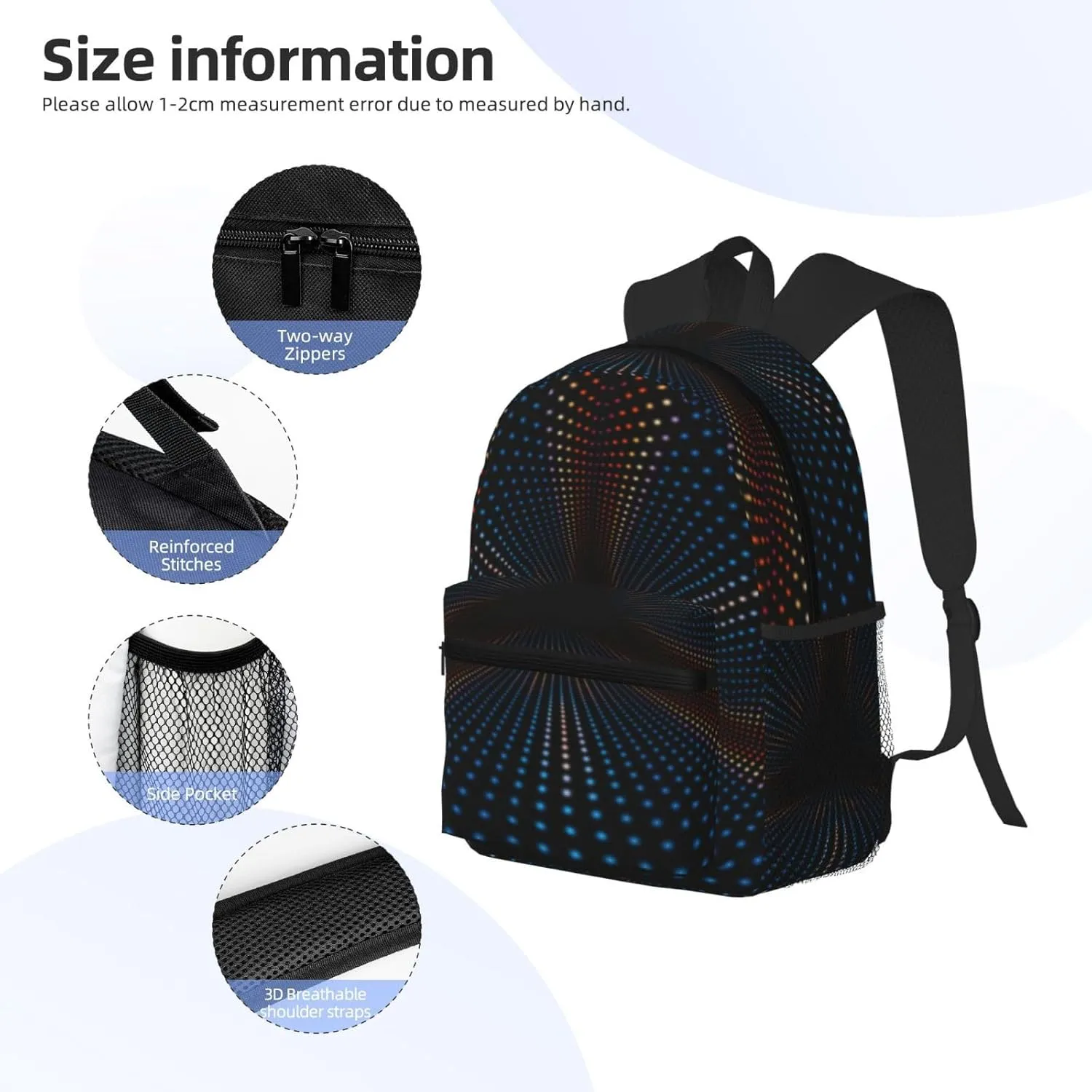 Triangular Polka Dots Tunnel Backpack, Travel Laptop Backpack Computer Bag Rucksack for Men Women Business Work Fits 15.6 Inch Notebook