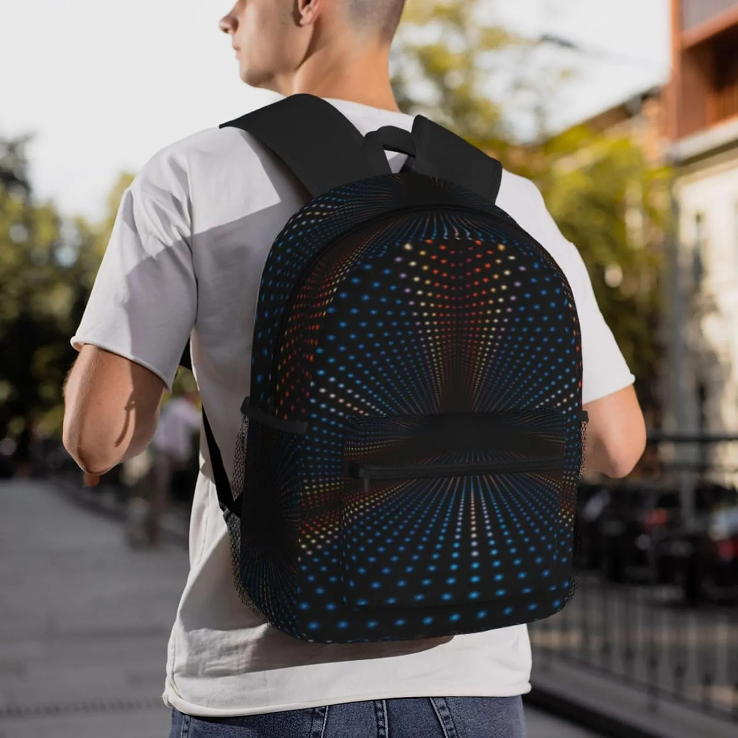 Triangular Polka Dots Tunnel Backpack, Travel Laptop Backpack Computer Bag Rucksack for Men Women Business Work Fits 15.6 Inch Notebook