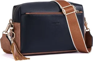 Triple Zip Small Crossbody Bag for women,Wide Strap Cell Phone Purse Shoulder Handbag Wallet with Credit Card Slots