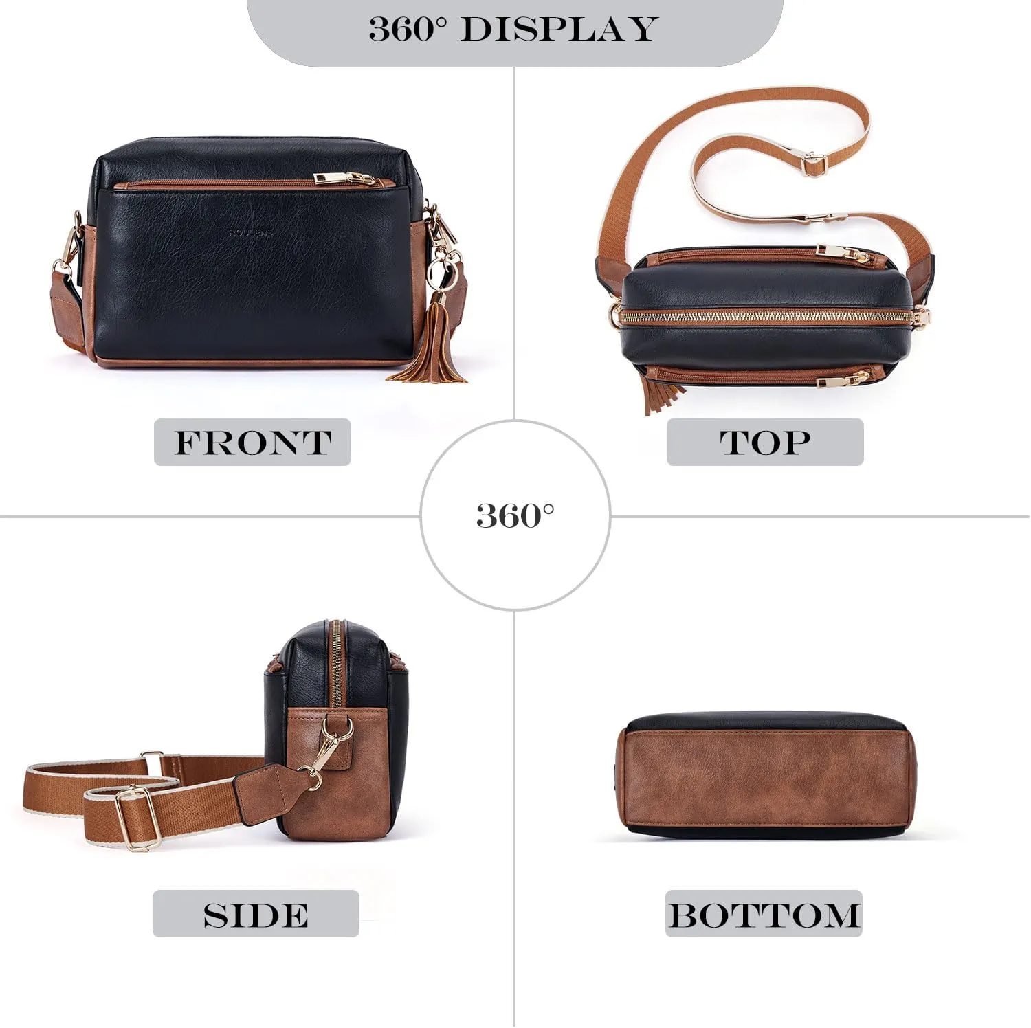 Triple Zip Small Crossbody Bag for women,Wide Strap Cell Phone Purse Shoulder Handbag Wallet with Credit Card Slots