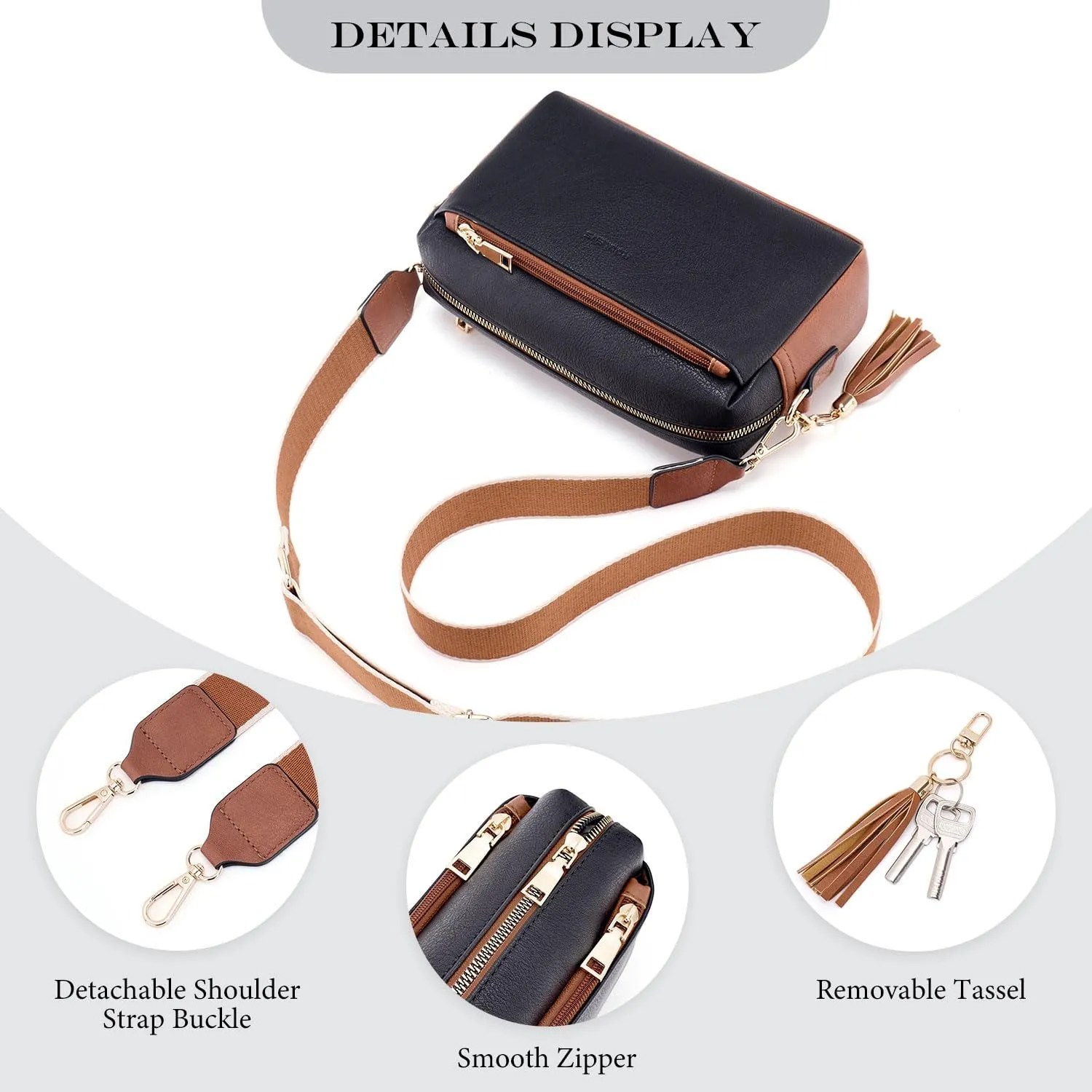 Triple Zip Small Crossbody Bag for women,Wide Strap Cell Phone Purse Shoulder Handbag Wallet with Credit Card Slots