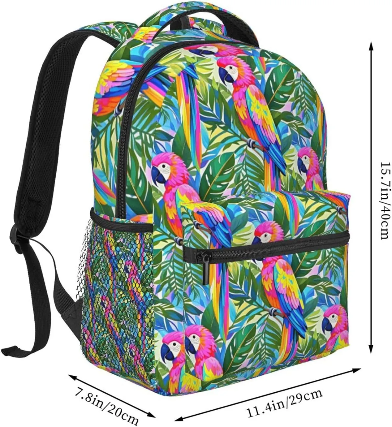 Tropical Colorful Parrots and Leaves Adult Backpacks 15 Inch Laptop Backpack Double Shoulder Bag for Work Travel Gifts