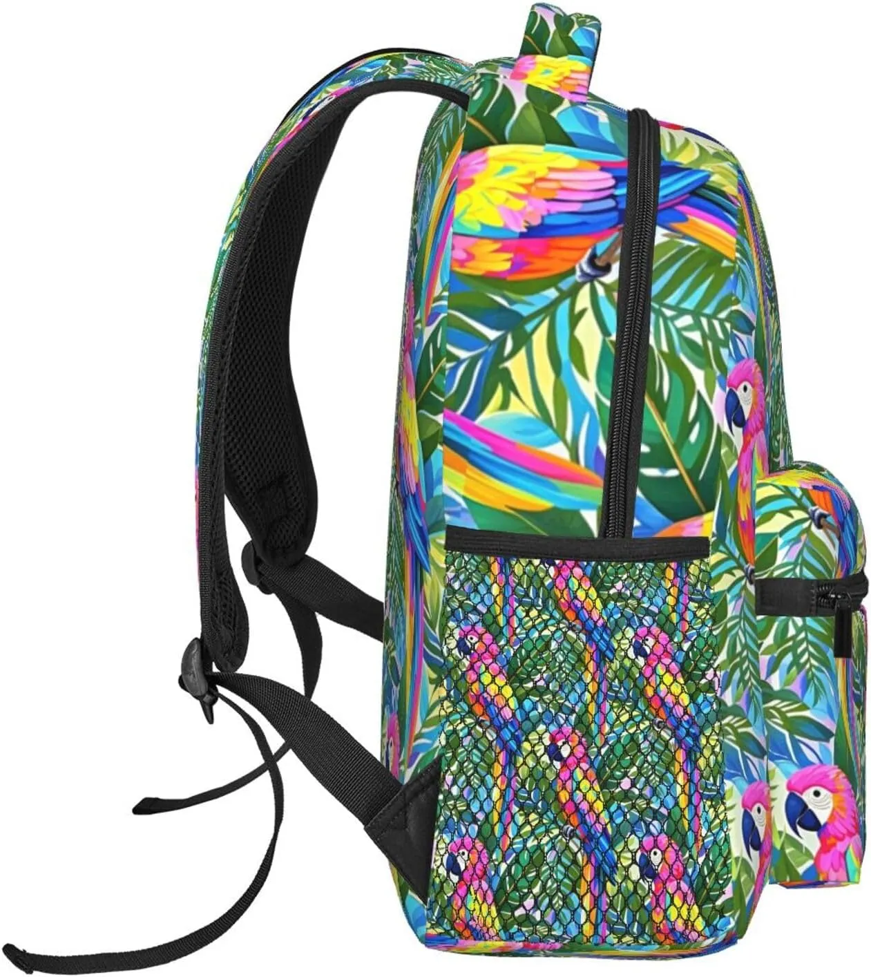 Tropical Colorful Parrots and Leaves Adult Backpacks 15 Inch Laptop Backpack Double Shoulder Bag for Work Travel Gifts