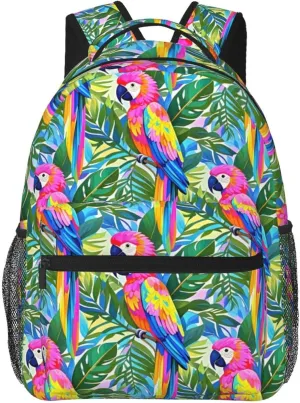 Tropical Colorful Parrots and Leaves Adult Backpacks 15 Inch Laptop Backpack Double Shoulder Bag for Work Travel Gifts