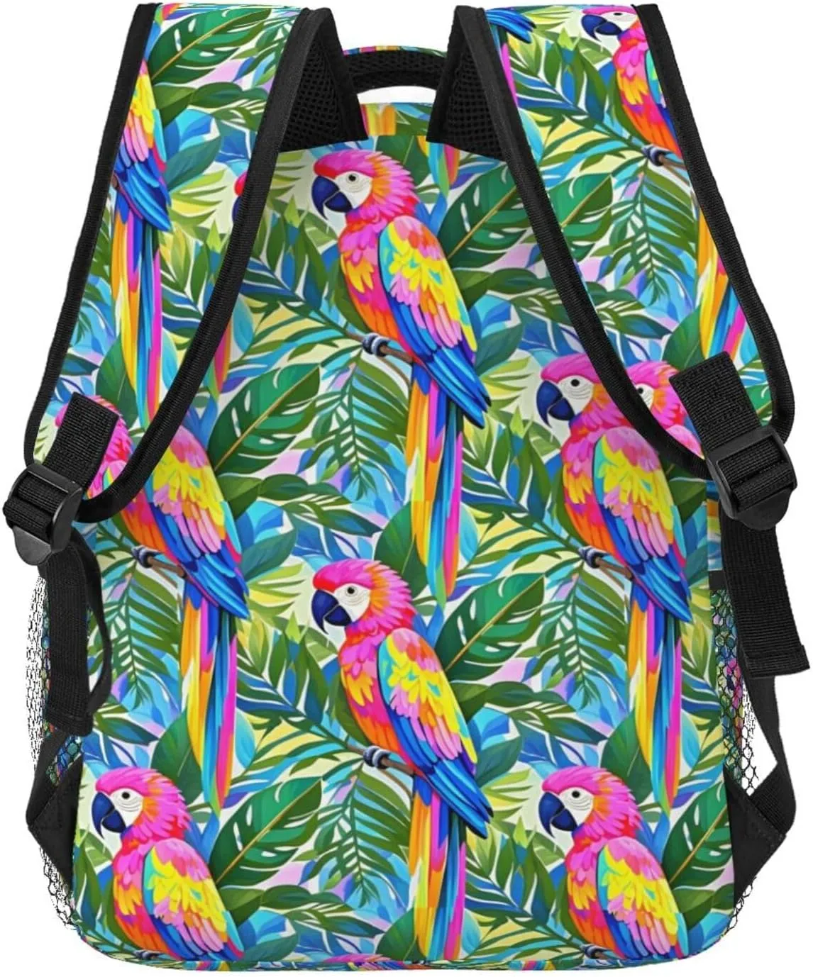 Tropical Colorful Parrots and Leaves Adult Backpacks 15 Inch Laptop Backpack Double Shoulder Bag for Work Travel Gifts