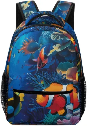 Tropical Fish Ocean Coral Reef Cute Backpack Casual Funny Printing Basic Shoulder Bag for Men Women Travel Picnic