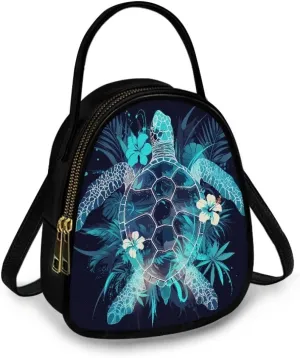 Tropical Shoulder Bag Purse for Women Travel Cell Phone Holder Crossbody Bag PU Leather, Turtle Small Sling Bag
