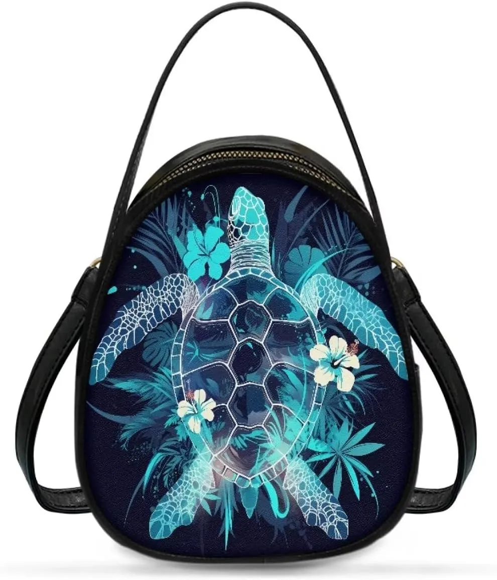 Tropical Shoulder Bag Purse for Women Travel Cell Phone Holder Crossbody Bag PU Leather, Turtle Small Sling Bag
