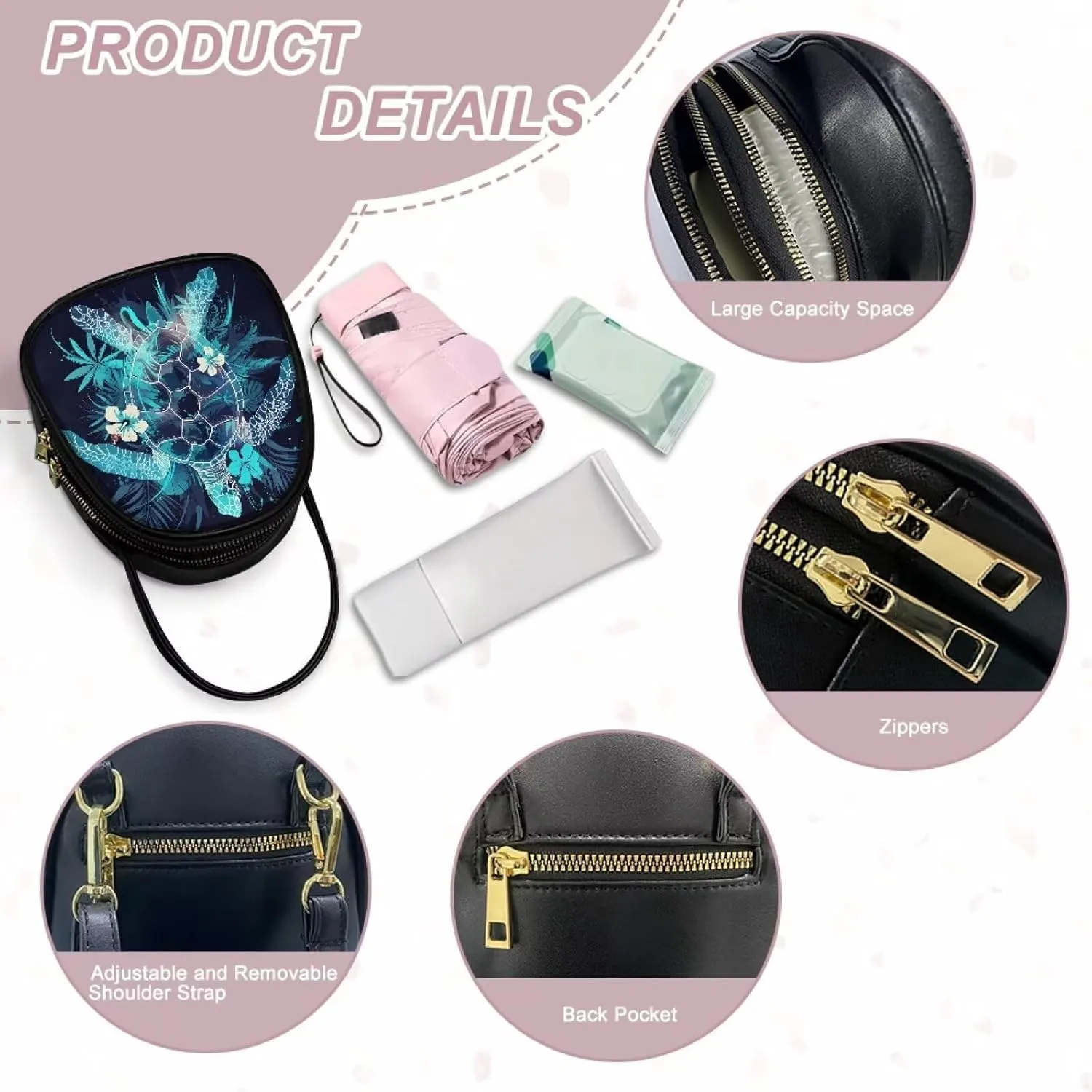 Tropical Shoulder Bag Purse for Women Travel Cell Phone Holder Crossbody Bag PU Leather, Turtle Small Sling Bag