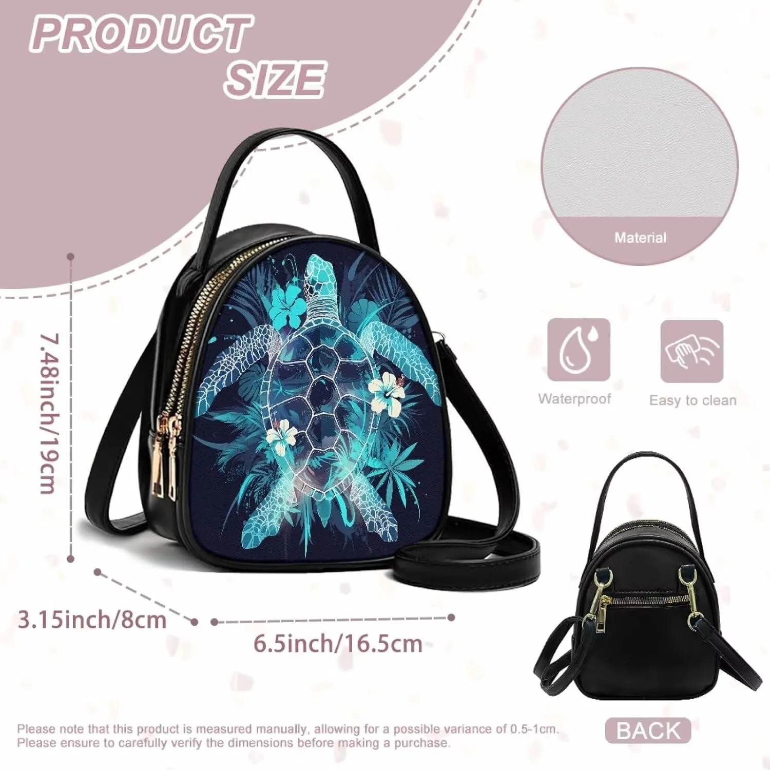 Tropical Shoulder Bag Purse for Women Travel Cell Phone Holder Crossbody Bag PU Leather, Turtle Small Sling Bag
