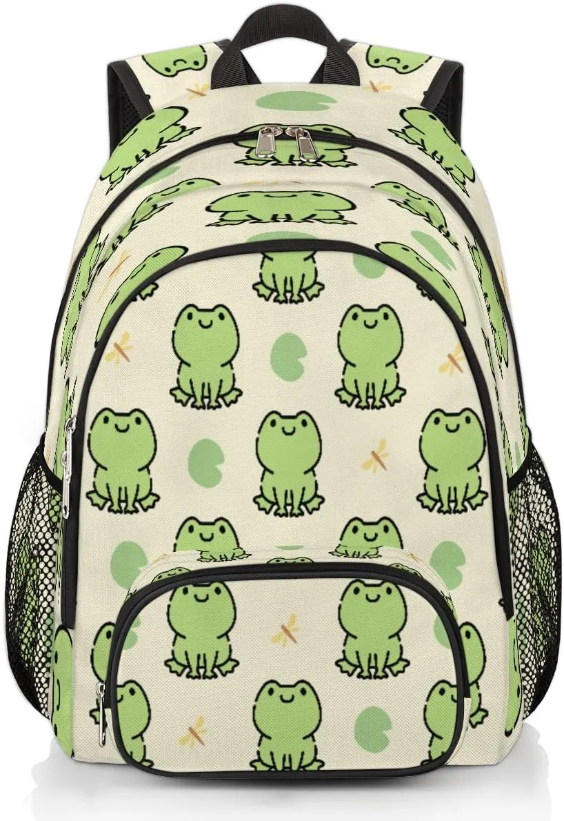 TropicalLife Cute Frog 18 Inch Bookbag School Backpack Teens Girls Boys Schoolbag Shoulder Computer Hiking Gym Travel Casual Travel Daypack