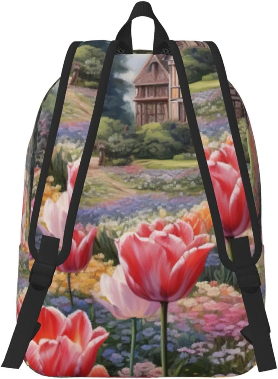 Tulip Garden Canvas Casual Lightweight Duffel Bag, Fashion Duffel Bag, Unisex Travel Backpack