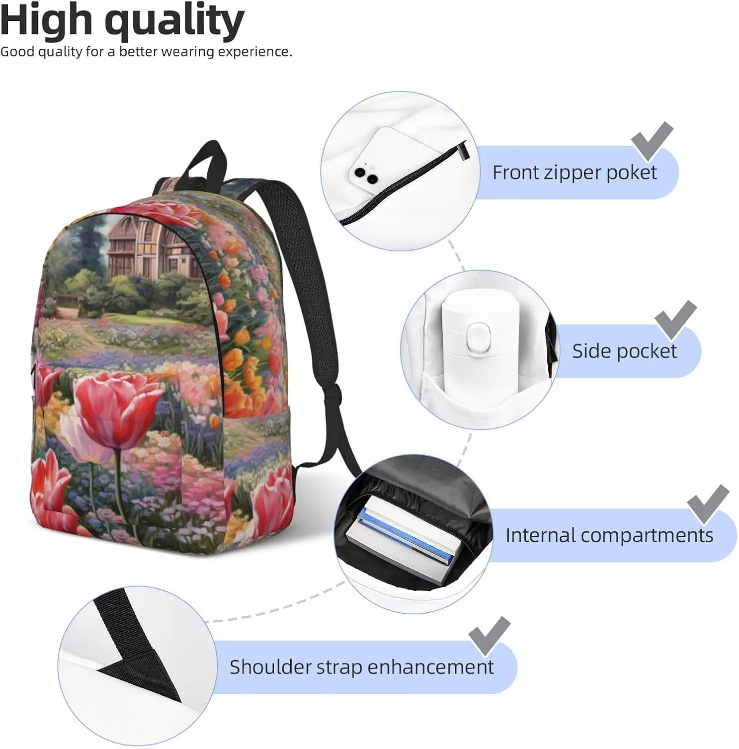 Tulip Garden Canvas Casual Lightweight Duffel Bag, Fashion Duffel Bag, Unisex Travel Backpack