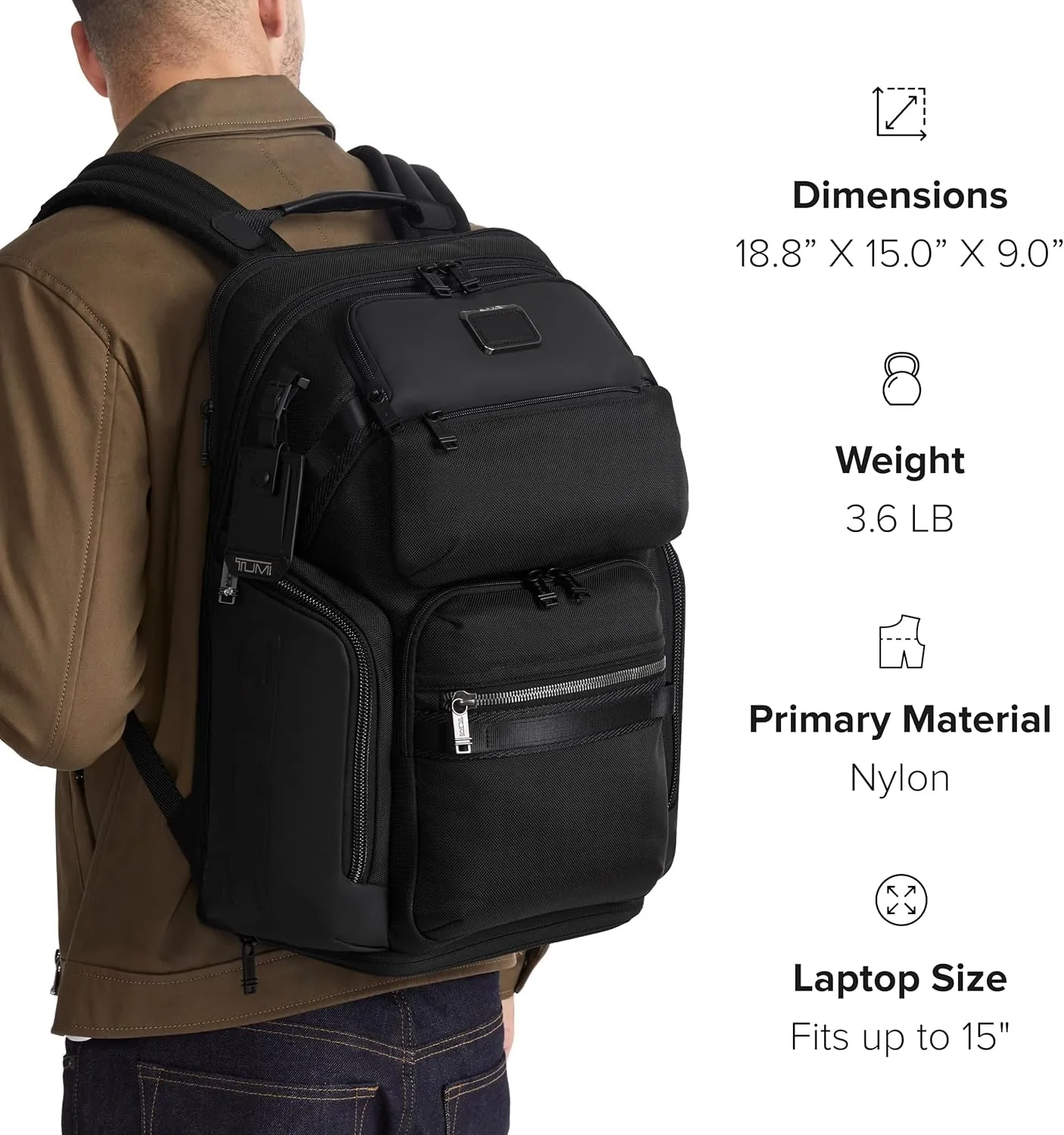 TUMI - Alpha Bravo Nomadic Backpack - Durable Carry On Backpack - 18.8" X 15.0" X 9.0" - Fits up to 15" Laptop - Black
