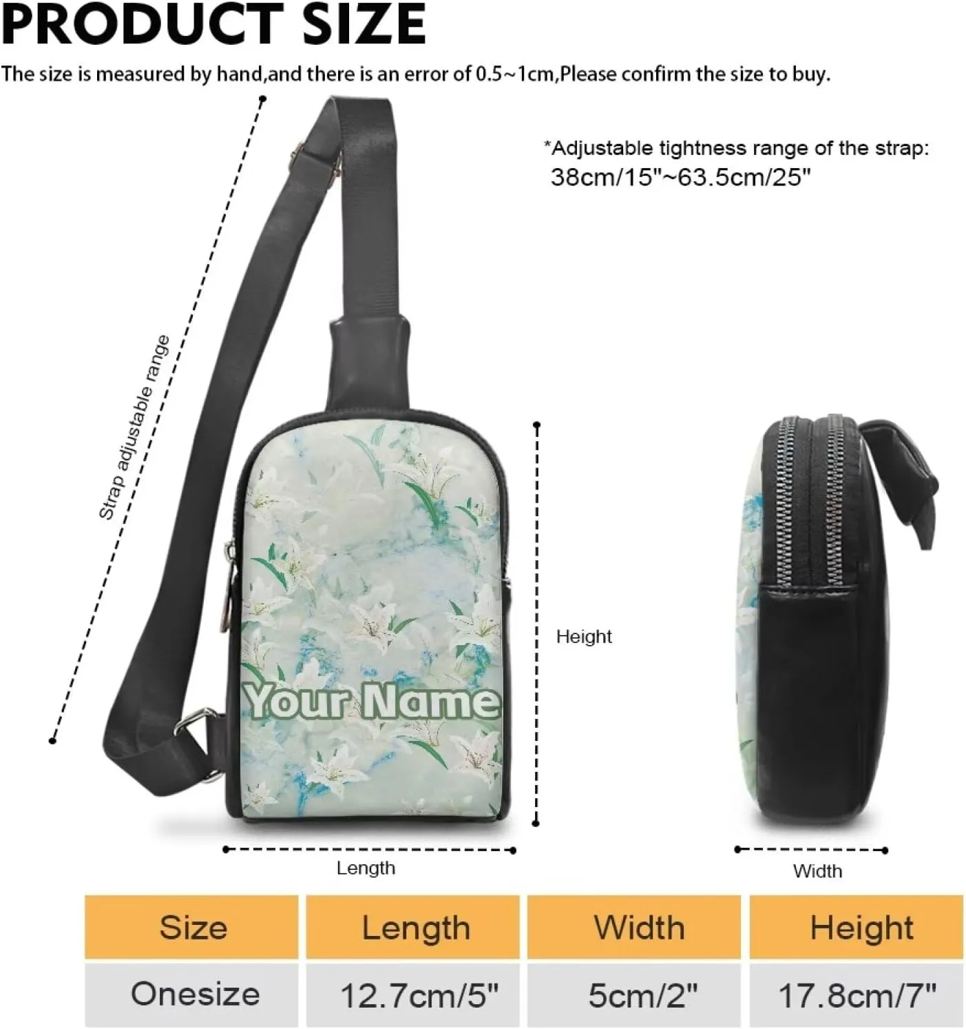Tuoxiukan Custom Crossbody Bag for Women Lily Flower Purses Chest Bags Leisure Sports Outdoor Custom Bag Add Your Name Sling Bag with Adjustable Shoulder Belt for Travel Sport Camping