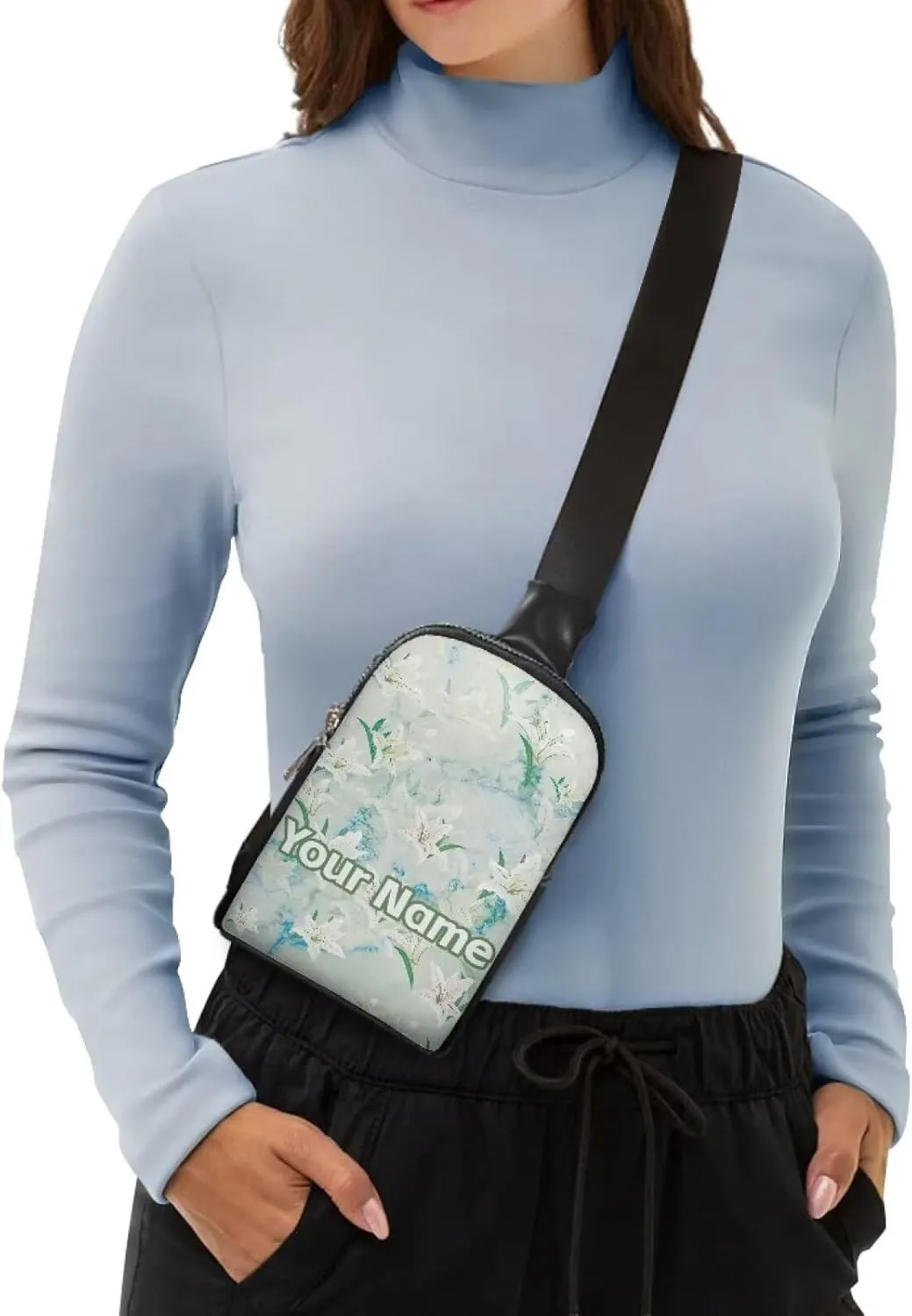 Tuoxiukan Custom Crossbody Bag for Women Lily Flower Purses Chest Bags Leisure Sports Outdoor Custom Bag Add Your Name Sling Bag with Adjustable Shoulder Belt for Travel Sport Camping