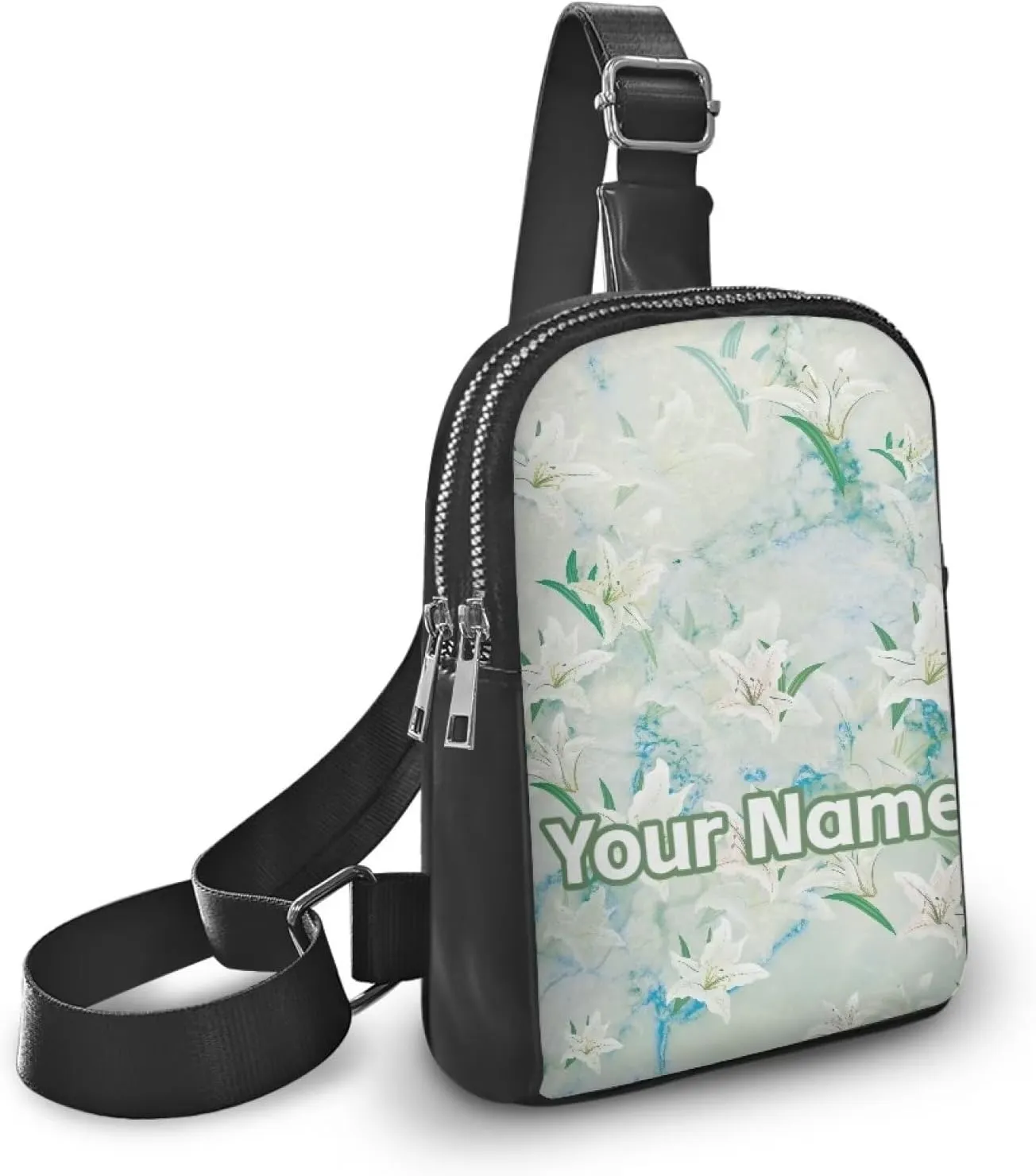 Tuoxiukan Custom Crossbody Bag for Women Lily Flower Purses Chest Bags Leisure Sports Outdoor Custom Bag Add Your Name Sling Bag with Adjustable Shoulder Belt for Travel Sport Camping
