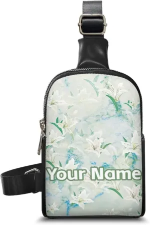Tuoxiukan Custom Crossbody Bag for Women Lily Flower Purses Chest Bags Leisure Sports Outdoor Custom Bag Add Your Name Sling Bag with Adjustable Shoulder Belt for Travel Sport Camping