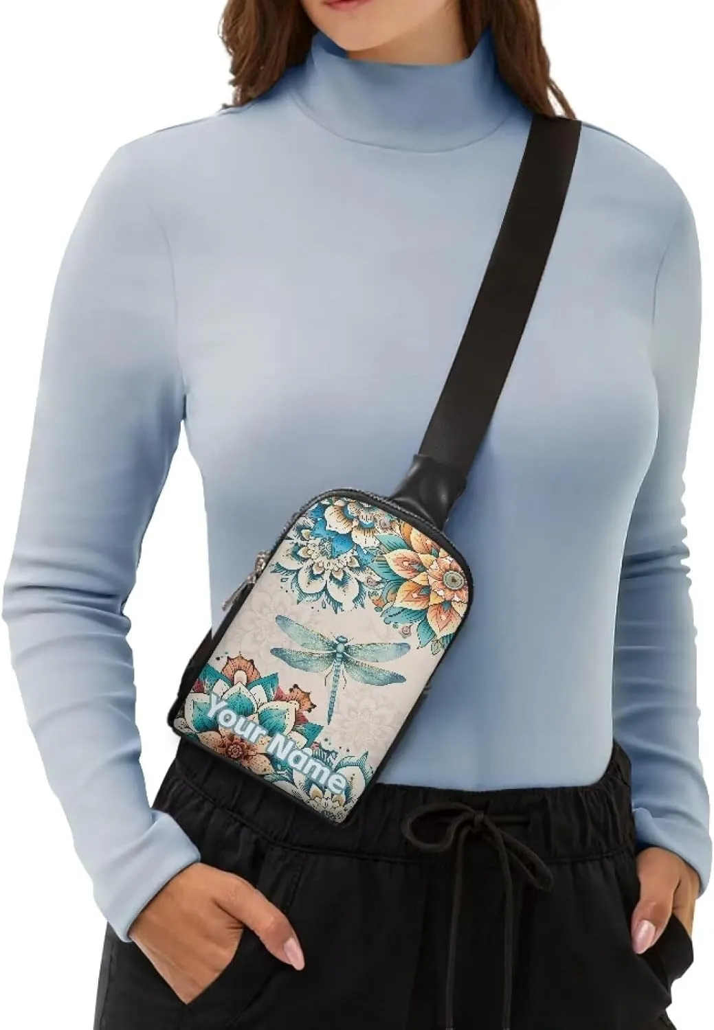 Tuoxiukan Personalized Name Chest Purse Boho Floral Dragonfly Small Crossbody Bag Customized Waterproof Sling Bag for Women Teen Girls Zipper Sling Bag Crossbody Custom Gifts for Mom Law Mother