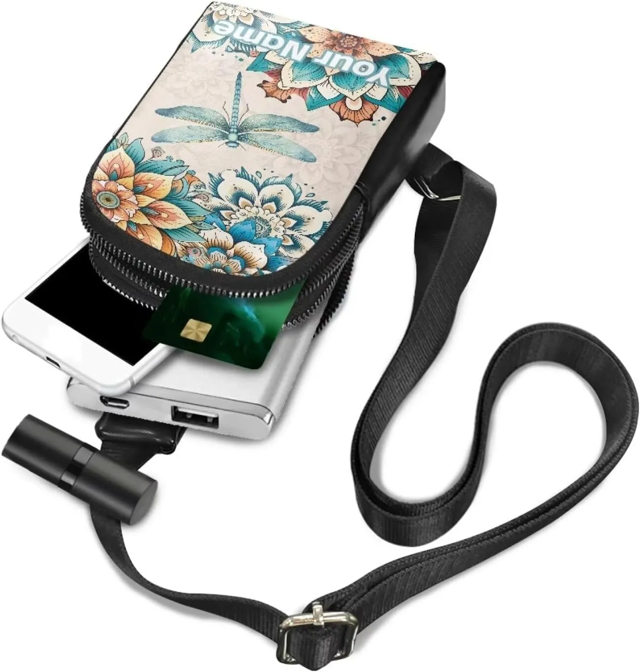 Tuoxiukan Personalized Name Chest Purse Boho Floral Dragonfly Small Crossbody Bag Customized Waterproof Sling Bag for Women Teen Girls Zipper Sling Bag Crossbody Custom Gifts for Mom Law Mother