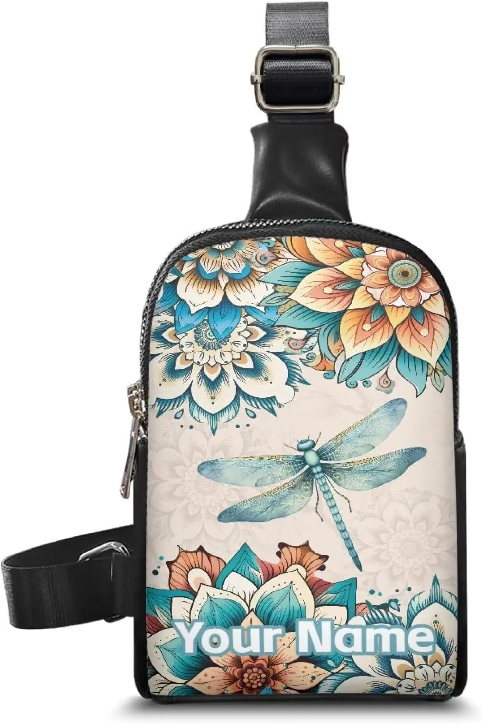 Tuoxiukan Personalized Name Chest Purse Boho Floral Dragonfly Small Crossbody Bag Customized Waterproof Sling Bag for Women Teen Girls Zipper Sling Bag Crossbody Custom Gifts for Mom Law Mother