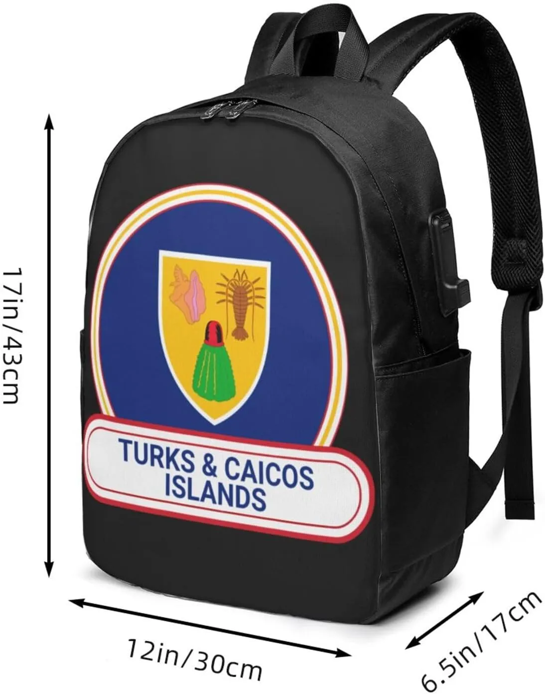 Turks Caicos Islands Flag Badge Laptop Backpacks Travel Backpack Casual Business Daypack Sport Rucksack Computer Bag Fits up to 17 Inch Notebook with USB Port