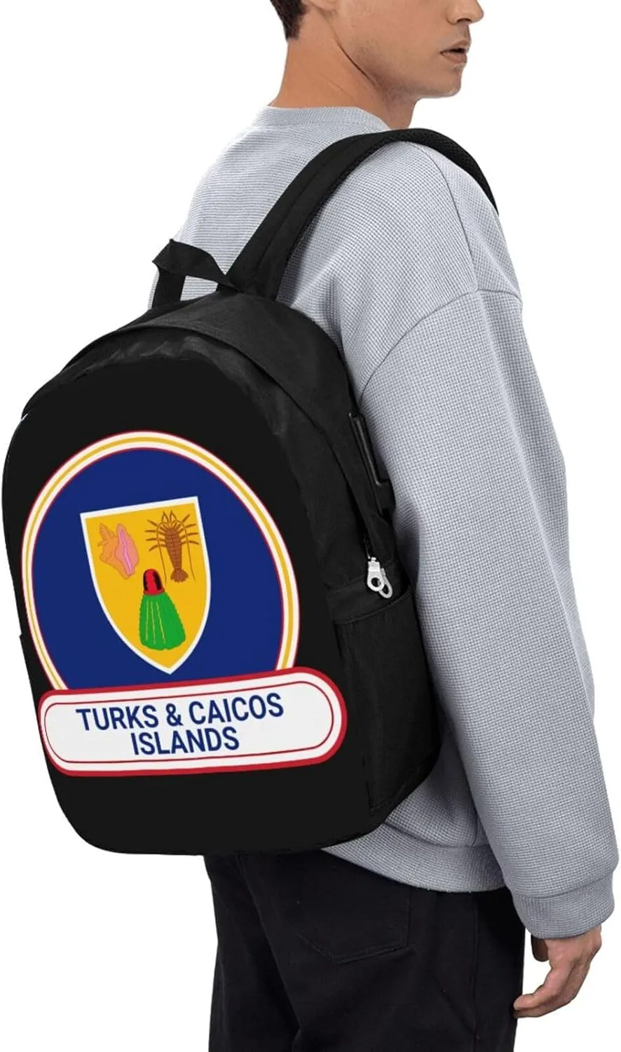Turks Caicos Islands Flag Badge Laptop Backpacks Travel Backpack Casual Business Daypack Sport Rucksack Computer Bag Fits up to 17 Inch Notebook with USB Port