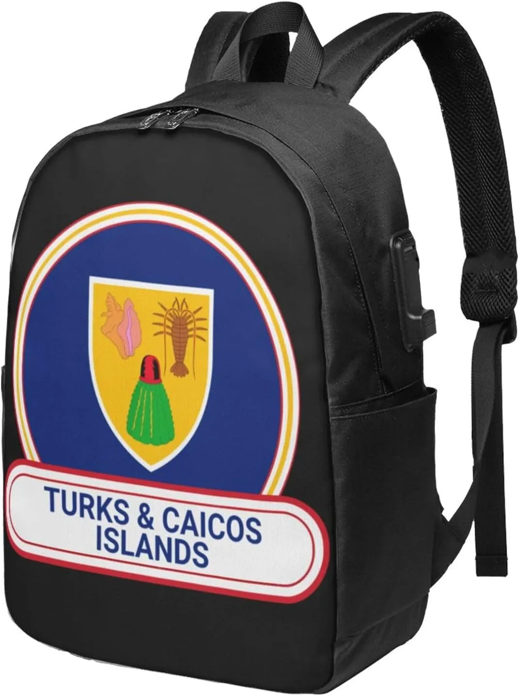 Turks Caicos Islands Flag Badge Laptop Backpacks Travel Backpack Casual Business Daypack Sport Rucksack Computer Bag Fits up to 17 Inch Notebook with USB Port