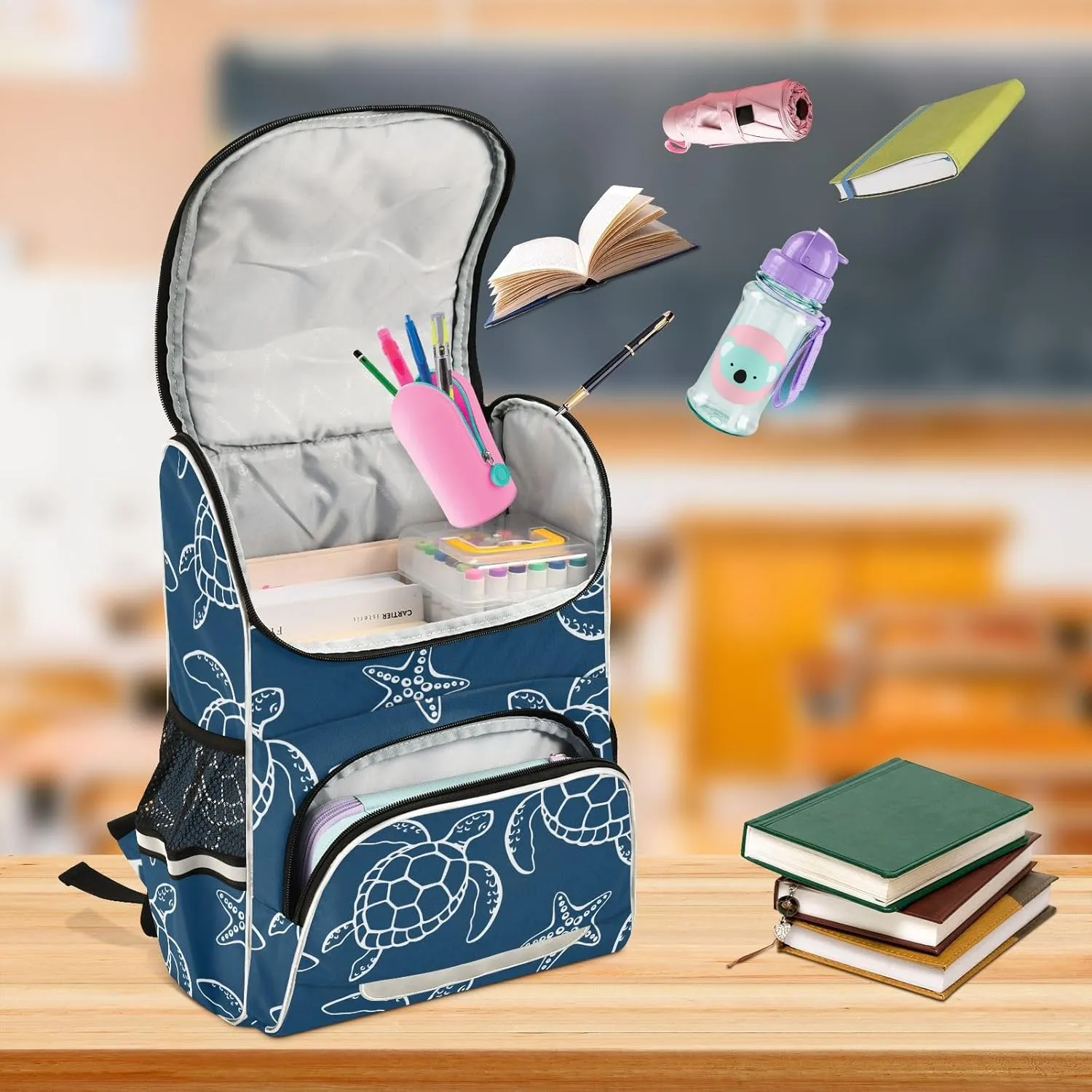 Turtle Backpack Large Capacity Bookbag Printed Student Shoulder Bag for Children Teenagers Turtle Starfish Laptop Bag School Bag for Work School