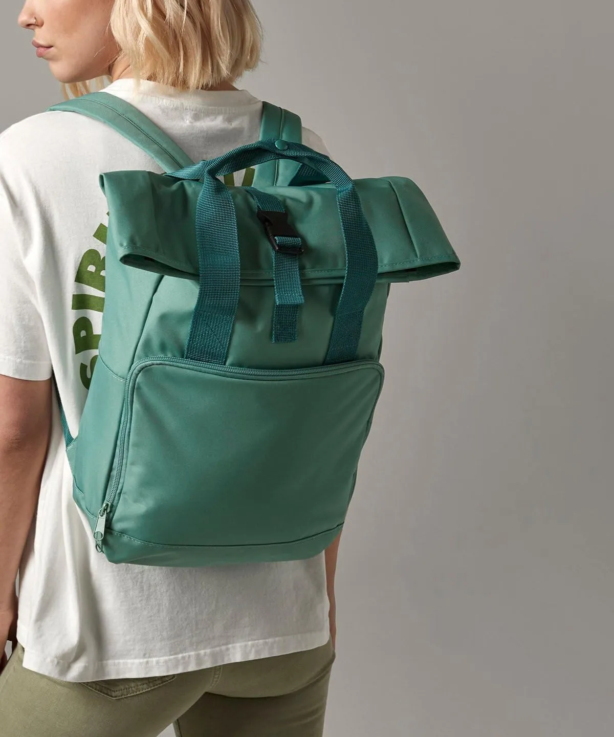 Twin Handle Roll-Top Backpack, Sage Green, One size
