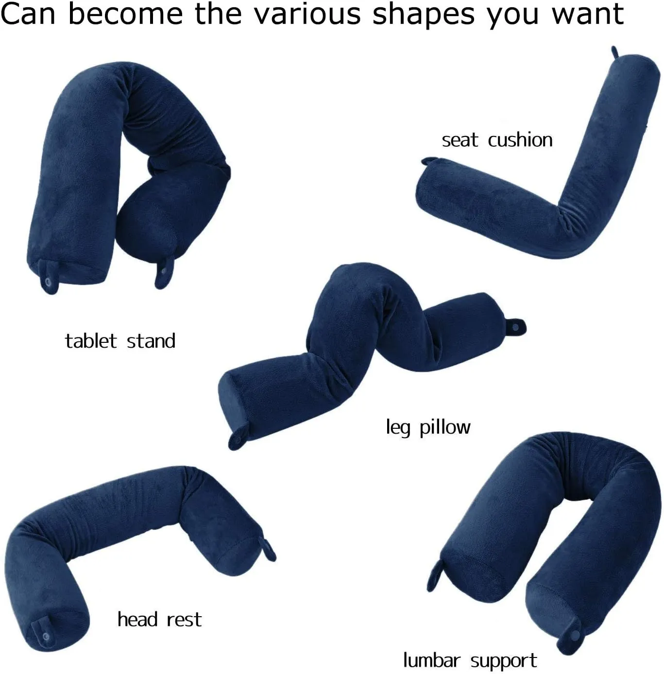 Twist Memory Foam Travel Pillow Neck, Chin, Lumbar Leg Support Traveling on Airplane, Bus, Train at Home (Navy Blue)