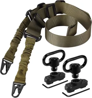 Two Point Traditional Sling with Mounts - Adjustable Extra Long Two Point Traditional Sling with 2 Pack 1.25" QD Sling Rail Swivel Mounts for Mlock
