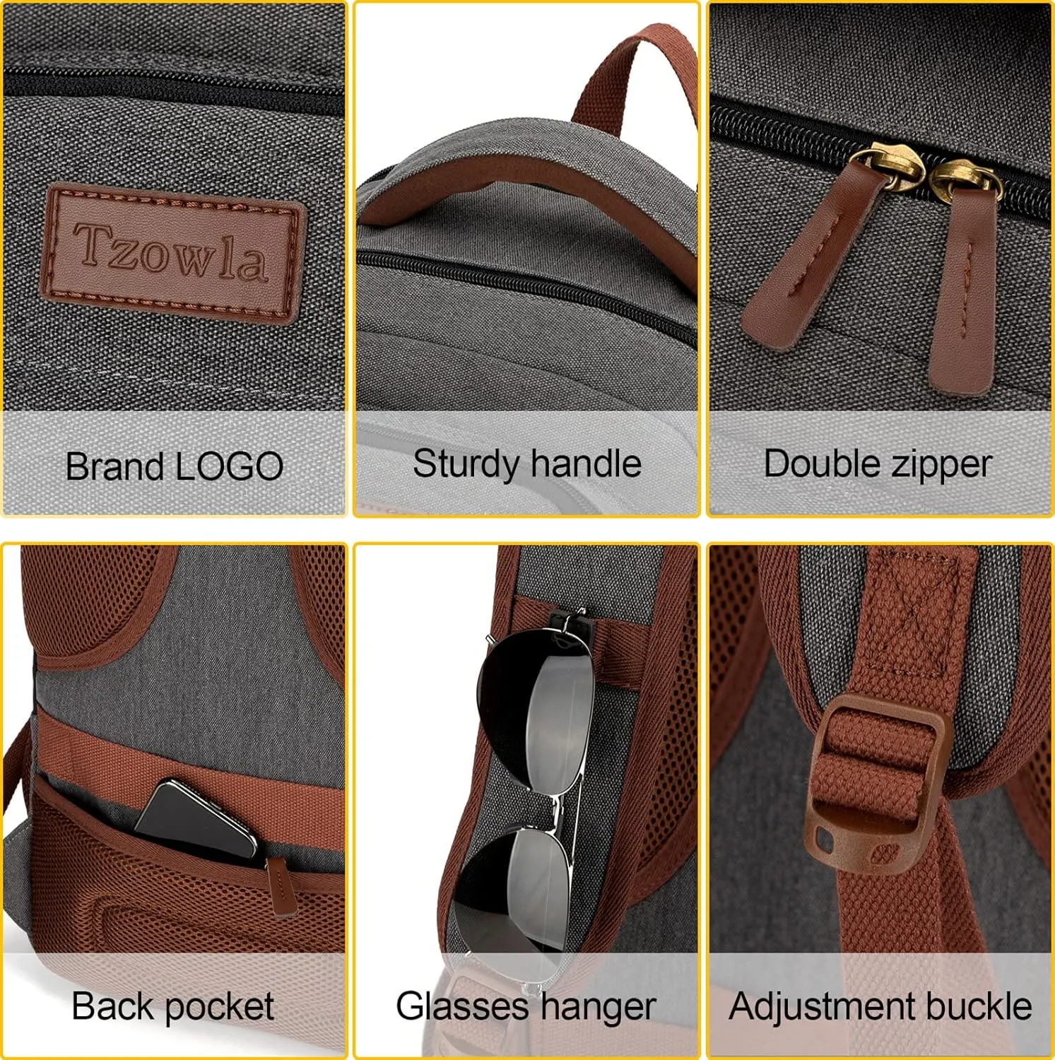 Tzowla Canvas Laptop Backpack,Bag for Men Women,Travel Work Rucksack Fits 15.6 Inch Laptop, Bookbag with USB Charging Port-Dark Grey