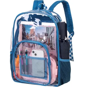UFNDC Clear Backpack Heavy Duty, See Through PVC Transparent Bookbag, Backpacks for Men and Women - Blue