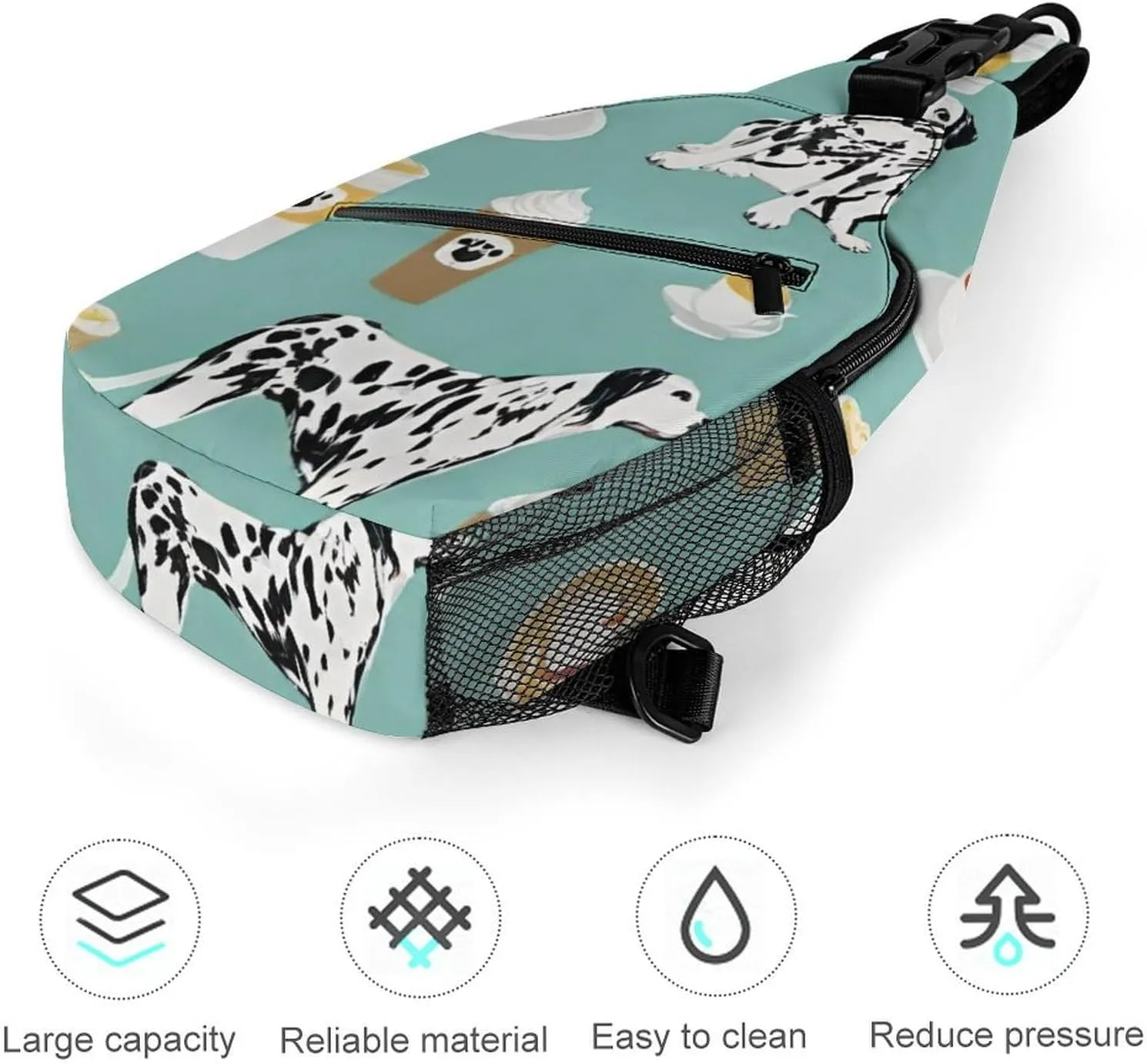Ultra Lightweight Sling Backpack Chest Day Bag Multipurpose Anti-Theft Rucksack for Cycling Hiking Camping Travel Outdoor, Dalmatians Cute Mint Coffee Dalmatian Dog Art Camera Case Messenger Bag