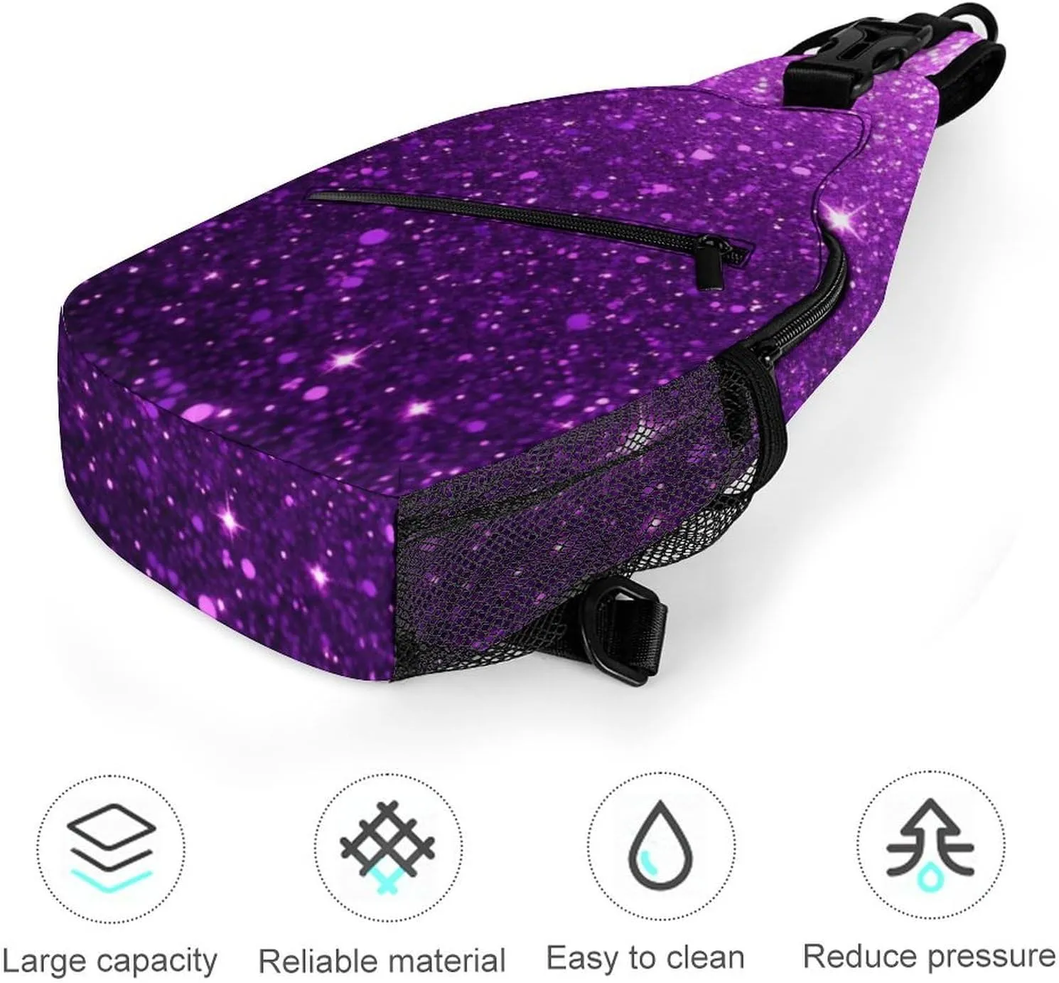 Ultra Lightweight Sling Backpack Shoulder Chest Crossbody Bag Multipurpose Anti-Theft Backpacking for Hiking Cycling Walking Dog Bicycle Travel - Beautiful Dark Purple Bling Glitter Sparkles Pattern