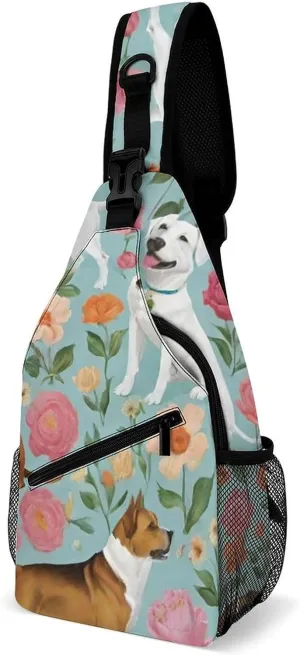 Ultra Lightweight Sling Backpack Shoulder Chest Crossbody Bag Multipurpose Anti-Theft Backpacking for Hiking Cycling Walking Dog Bicycle Travel - Boxer Dog Flowers Florals Cute Flowers Art