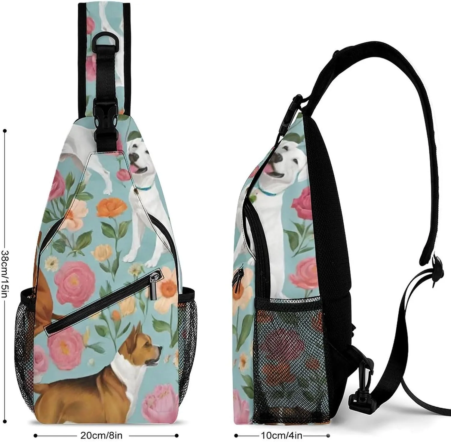 Ultra Lightweight Sling Backpack Shoulder Chest Crossbody Bag Multipurpose Anti-Theft Backpacking for Hiking Cycling Walking Dog Bicycle Travel - Boxer Dog Flowers Florals Cute Flowers Art