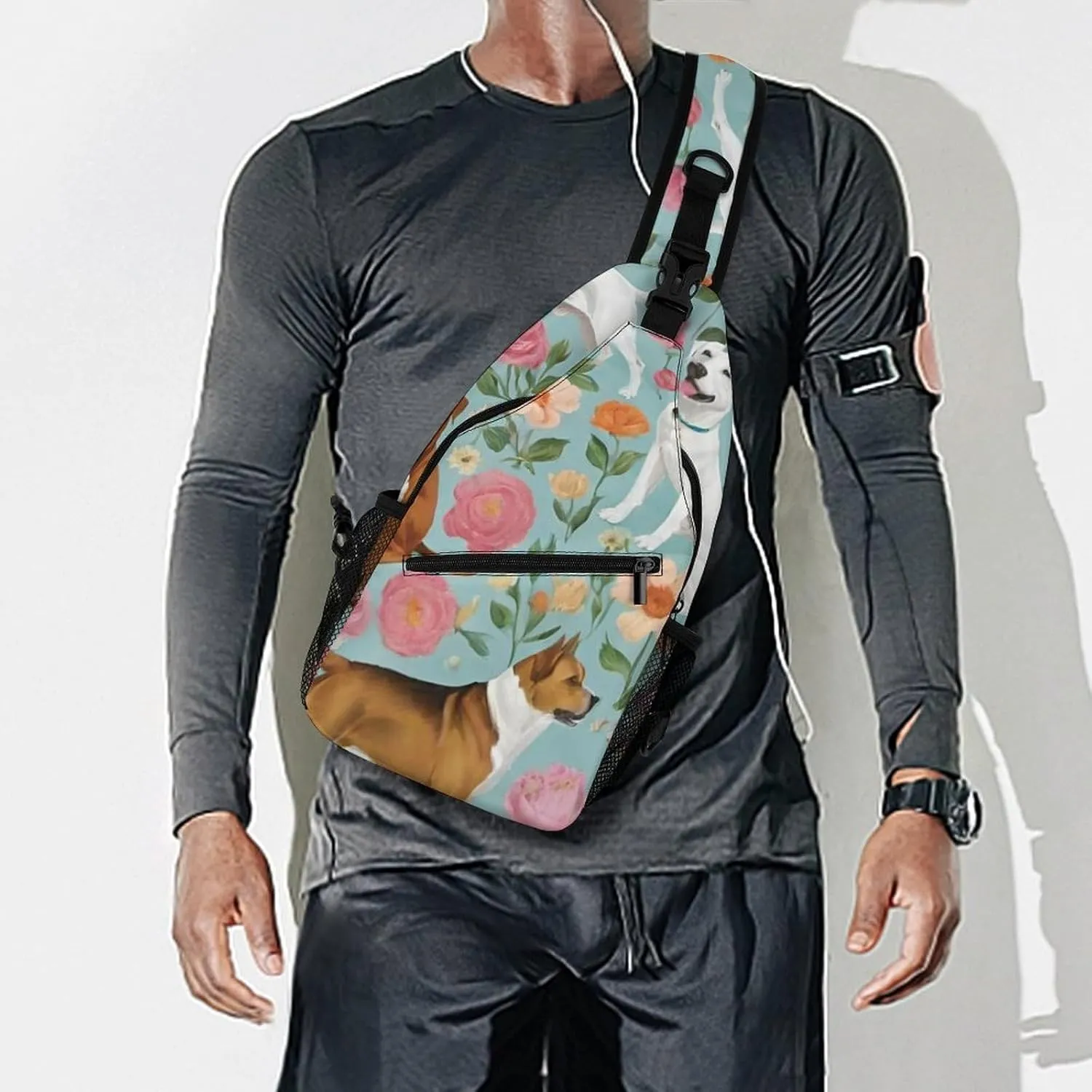 Ultra Lightweight Sling Backpack Shoulder Chest Crossbody Bag Multipurpose Anti-Theft Backpacking for Hiking Cycling Walking Dog Bicycle Travel - Boxer Dog Flowers Florals Cute Flowers Art