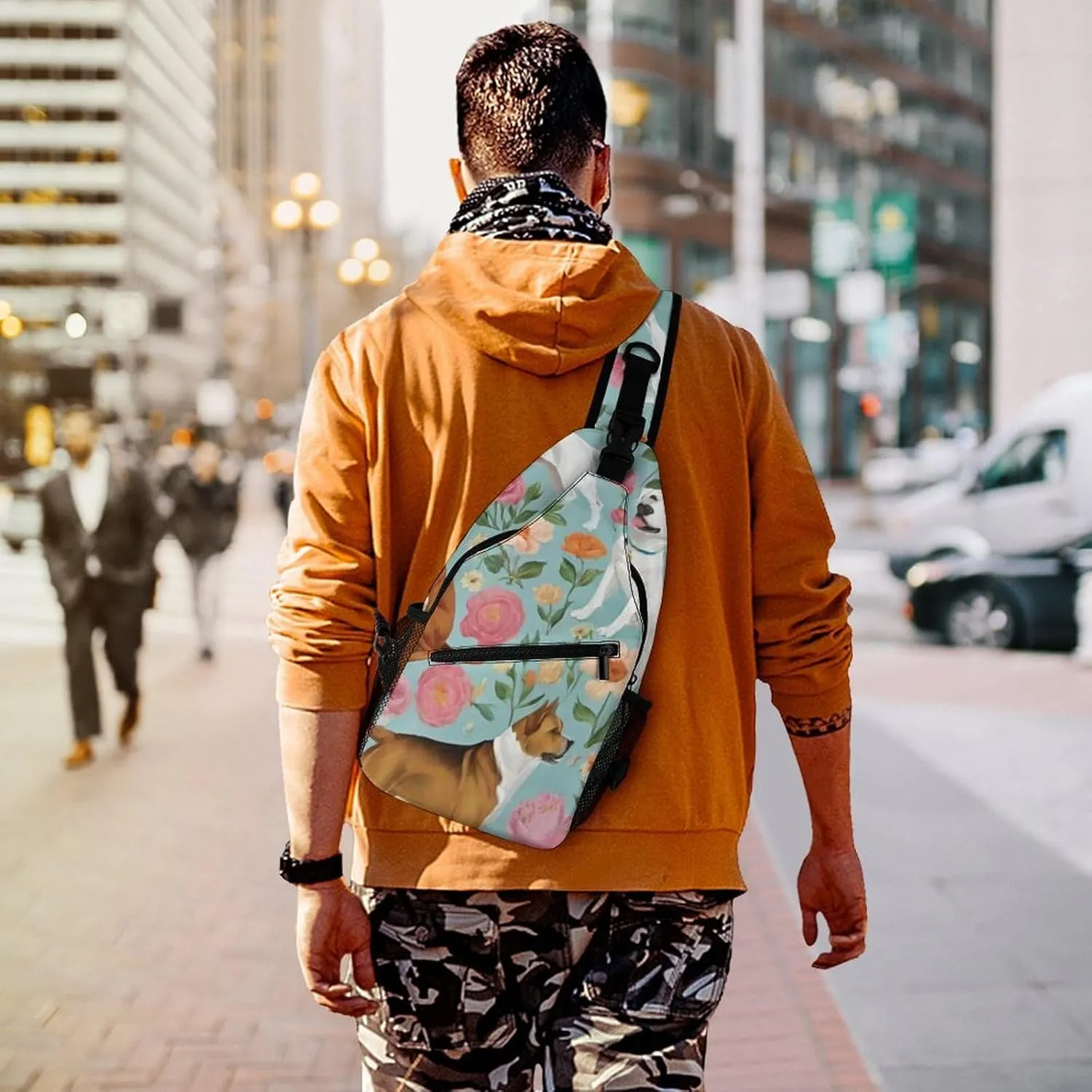 Ultra Lightweight Sling Backpack Shoulder Chest Crossbody Bag Multipurpose Anti-Theft Backpacking for Hiking Cycling Walking Dog Bicycle Travel - Boxer Dog Flowers Florals Cute Flowers Art