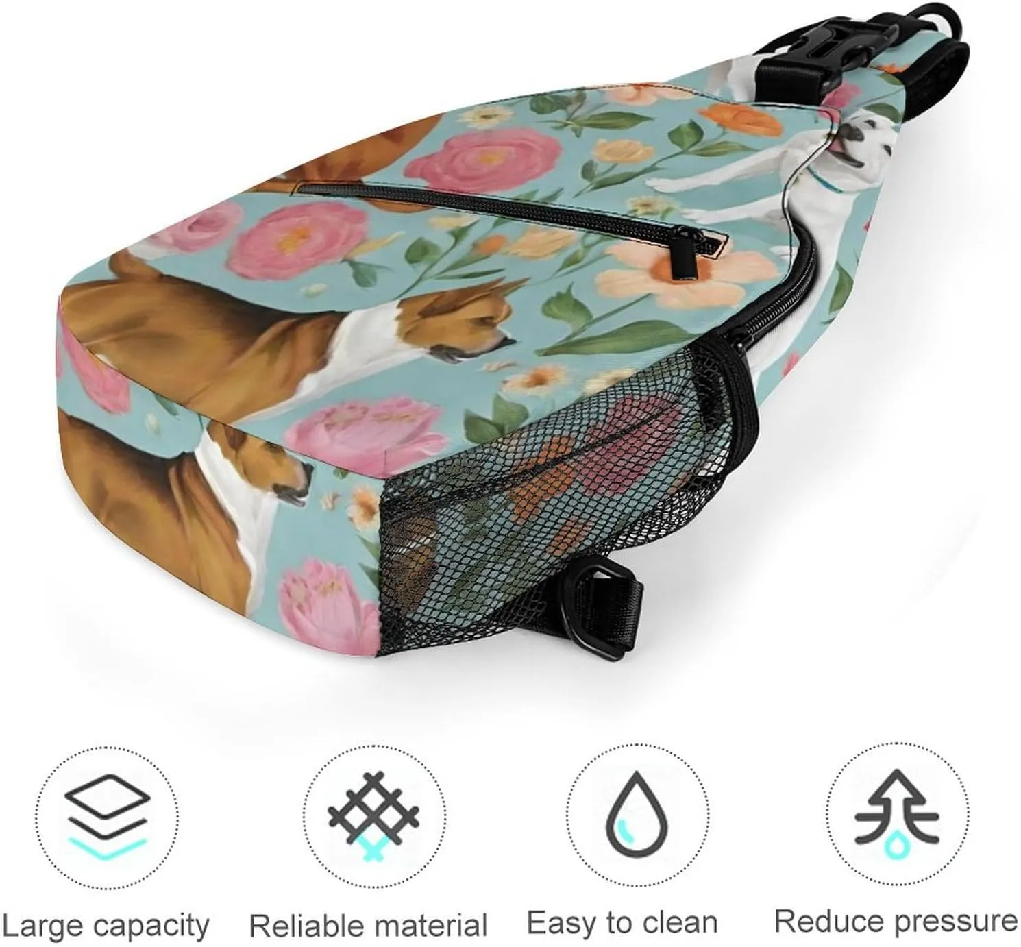 Ultra Lightweight Sling Backpack Shoulder Chest Crossbody Bag Multipurpose Anti-Theft Backpacking for Hiking Cycling Walking Dog Bicycle Travel - Boxer Dog Flowers Florals Cute Flowers Art