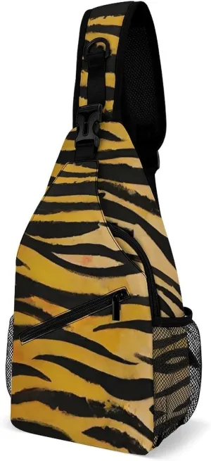 Ultra Lightweight Sling Shoulder Backpack Crossbody Daypacks Chest Shoulder Packs Multipurpose Anti-Theft Bag for Hiking Cycling Walking Dog, Animal Tiger Skin Print
