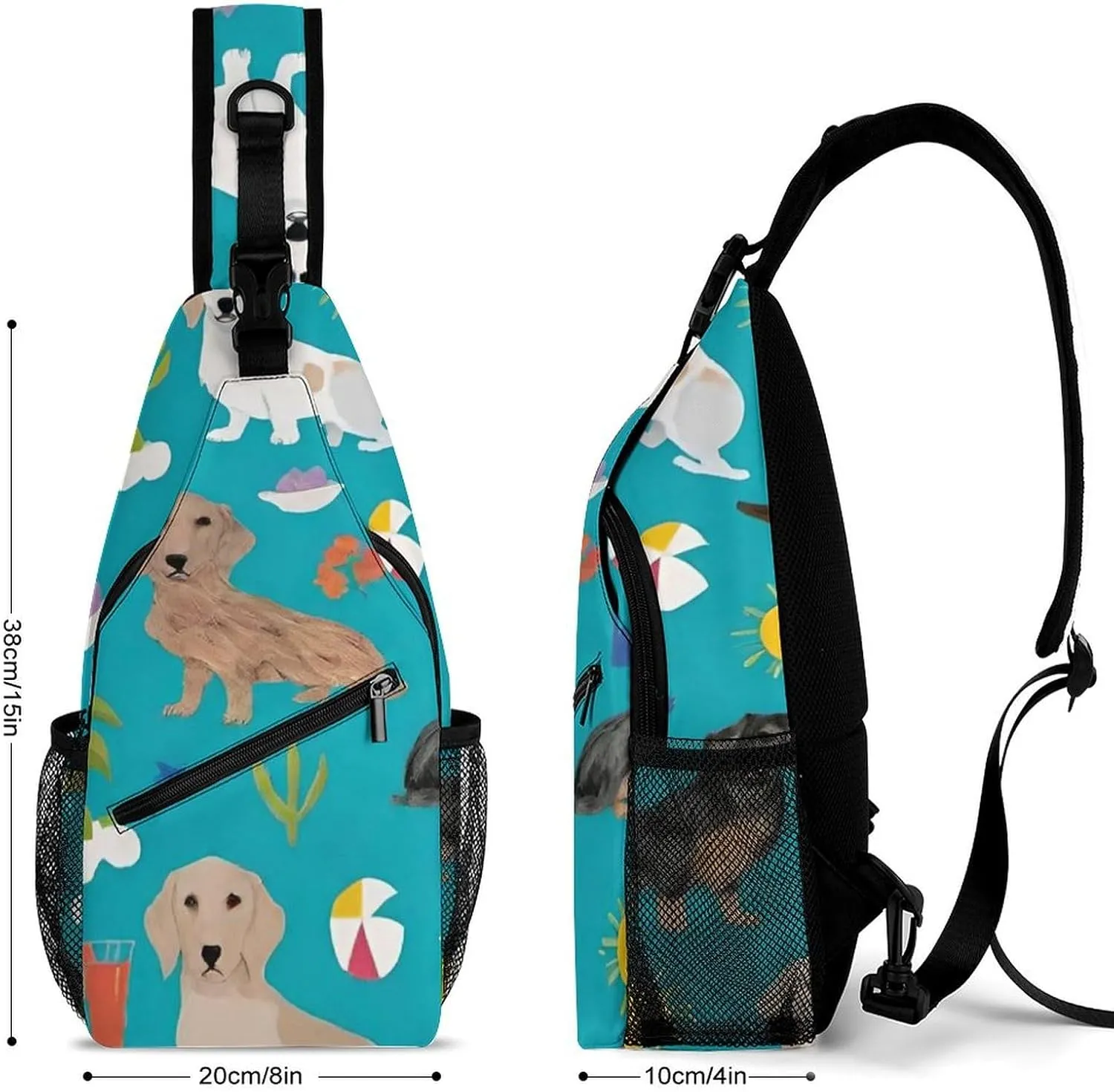 Ultra Lightweight Sling Shoulder Backpack Shoulder Chest Crossbody Bag Multipurpose Anti-Theft Daypack for Hiking Cycling Camping Travel, Dachshund Dog Art Bookbag