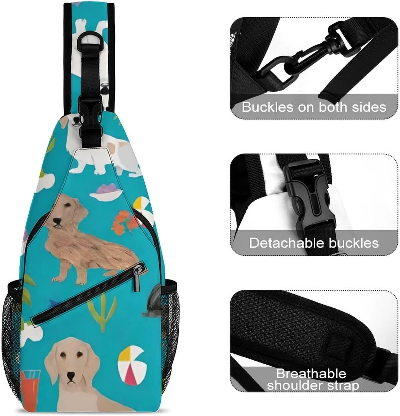 Ultra Lightweight Sling Shoulder Backpack Shoulder Chest Crossbody Bag Multipurpose Anti-Theft Daypack for Hiking Cycling Camping Travel, Dachshund Dog Art Bookbag