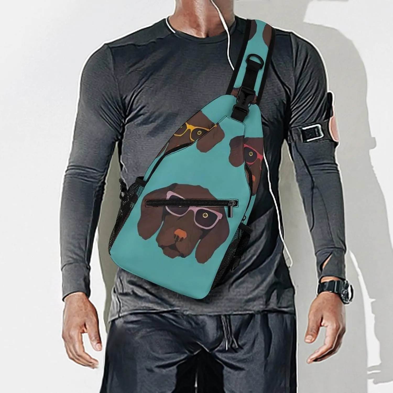 Ultra Lightweight Sling Shoulder Backpack Shoulder Chest Crossbody Bag Multipurpose Anti-Theft Daypack for Hiking Cycling Camping Travel, German Shorthaired Pointer In Glasses Art Bookbag
