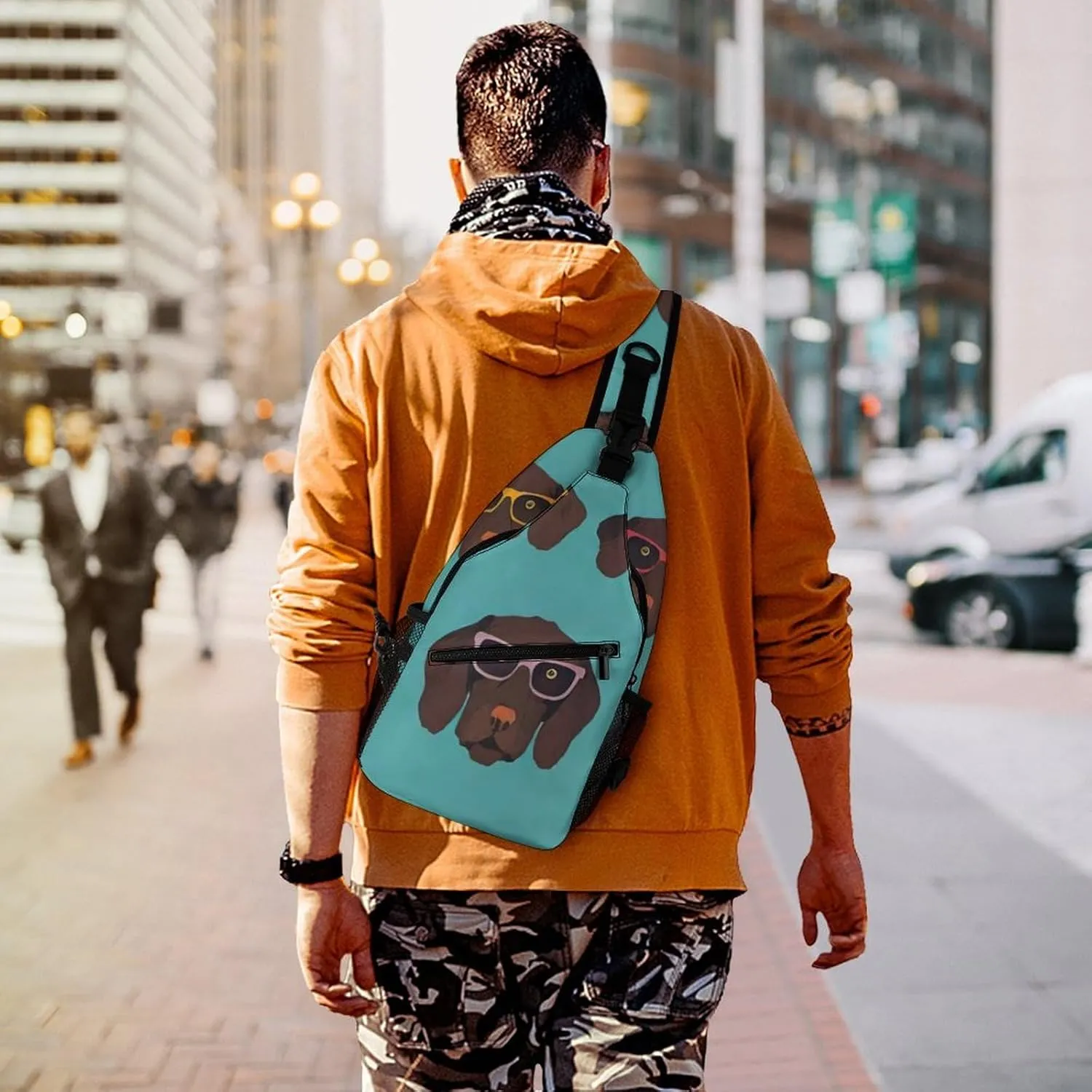 Ultra Lightweight Sling Shoulder Backpack Shoulder Chest Crossbody Bag Multipurpose Anti-Theft Daypack for Hiking Cycling Camping Travel, German Shorthaired Pointer In Glasses Art Bookbag
